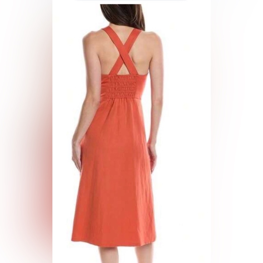 Theory Crossback Linen-Blend Square Neck Smocked Back Midi Dress EUC Size 6 - Picture 3 of 8
